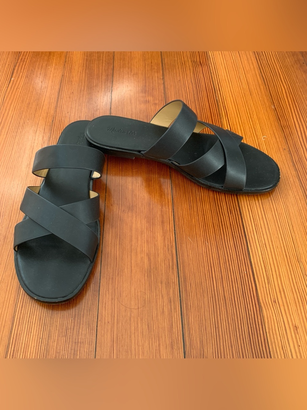 Madewell Black Leather Crisscross Strap Flat Sandals Women's Size 8